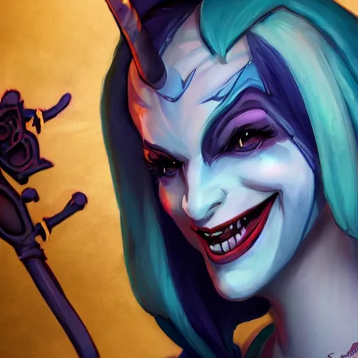 Image similar to Critical Role's Jester, tiefling, 4k, digital art, trending on artstation, trending on cgsociety