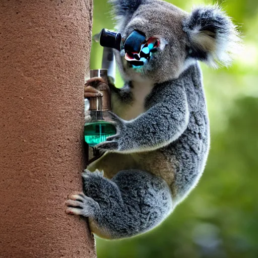 Image similar to koala smoking from water pipe on