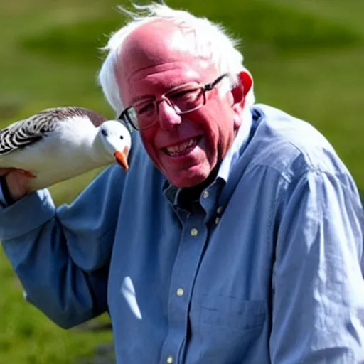 Image similar to Bernie Sanders holding a Goose