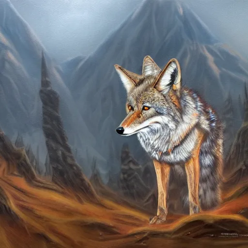 Prompt: coyote, elden ring boss, matte painting, detailed, elden ring, oil on canvas