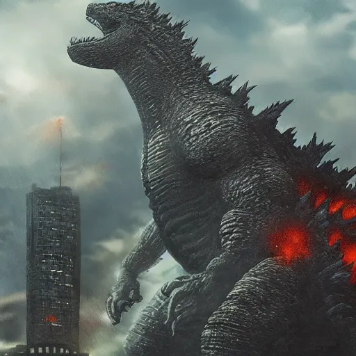 Image similar to godzilla destroying a city, concept art, artstation, very detailed