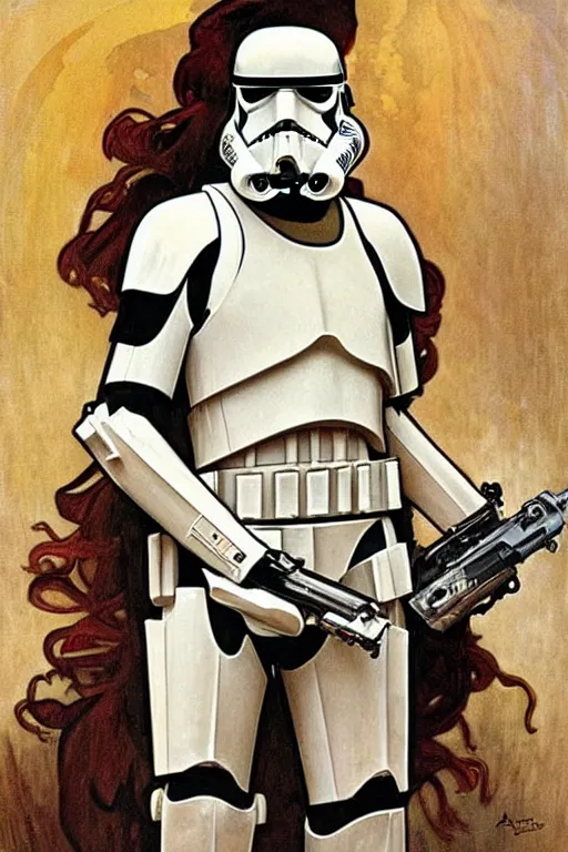 Image similar to beautiful painting of a storm trooper by alphonse mucha, highly detailed