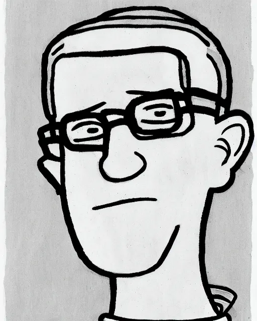 Image similar to Hank Hill drawn by Tove Jansson, cross hatching, black-and-white