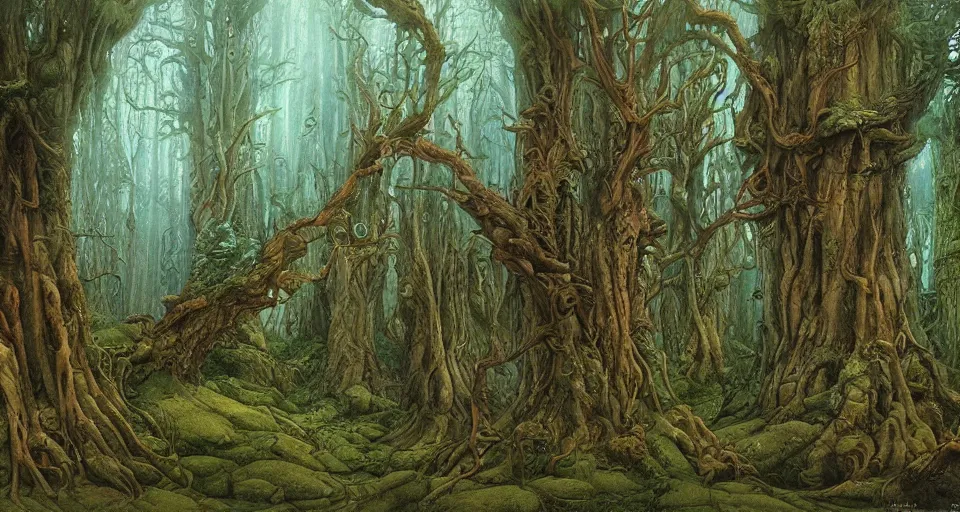 Image similar to Enchanted and magic forest, by john howe