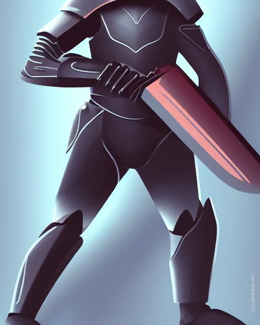 Image similar to digital illustration of a sleek futurstic warrior, curved smooth armor, holding a curved futuristic weapon | | epic - fine - clean, polished, trending on artstation, brush strokes