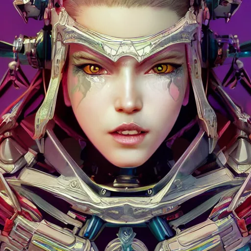 Image similar to studio portrait of lawful good colorful female holy mecha paladin absurdly beautiful, elegant, young sensual graceful woman, ultrafine hyperrealistic detailed face illustration by kim jung gi, irakli nadar, intricate linework, sharp focus, bright colors, matte, octopath traveler, final fantasy, unreal engine highly rendered, global illumination, radiant light, intricate environment