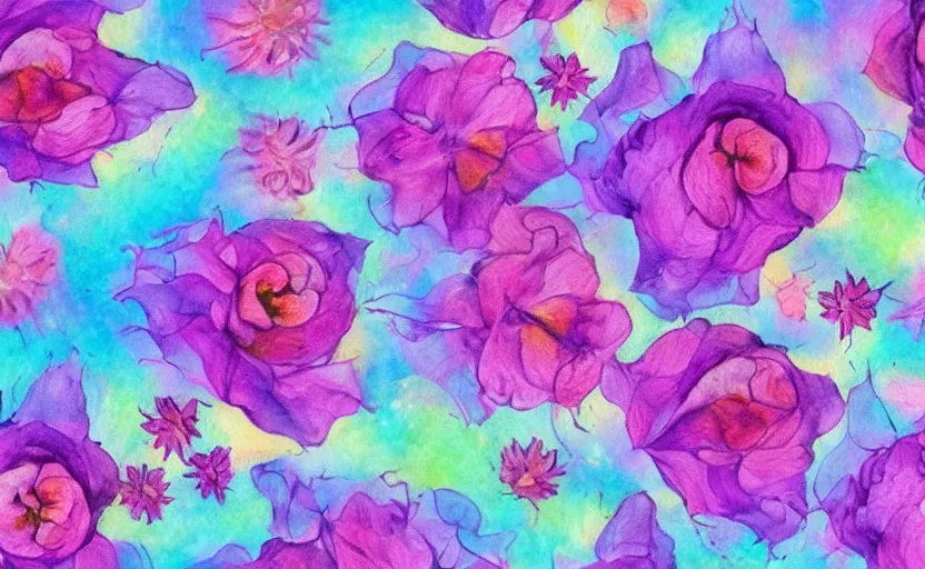 Prompt: beautiful alien flowers, pastel color palette, watercolor