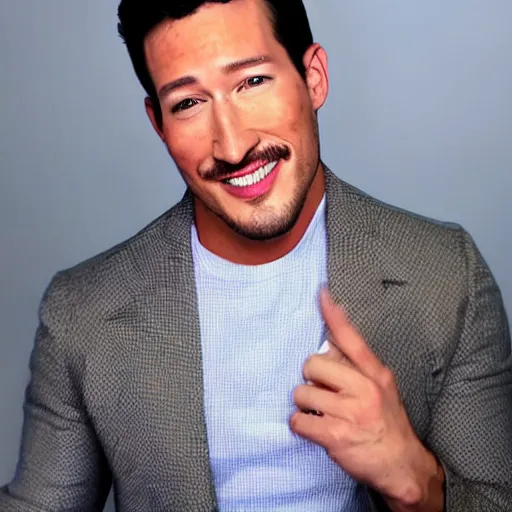 Image similar to a high quality photo of handsome markiplier, gigachad