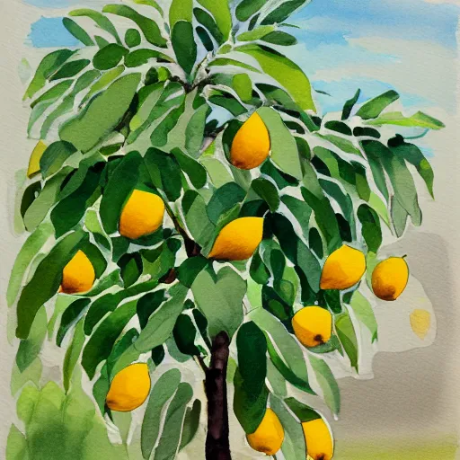 Prompt: A tall lemon tree, trending on artstation, watercolor painting