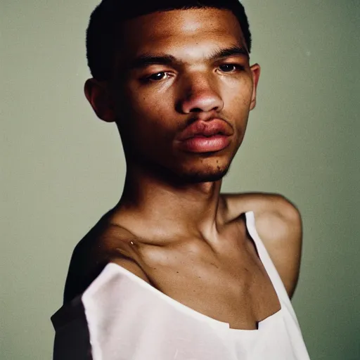 Image similar to realistic photoshoot for a new dior lookbook, color film photography, portrait of a beautiful model, in style of tyler mitchell, 35mm