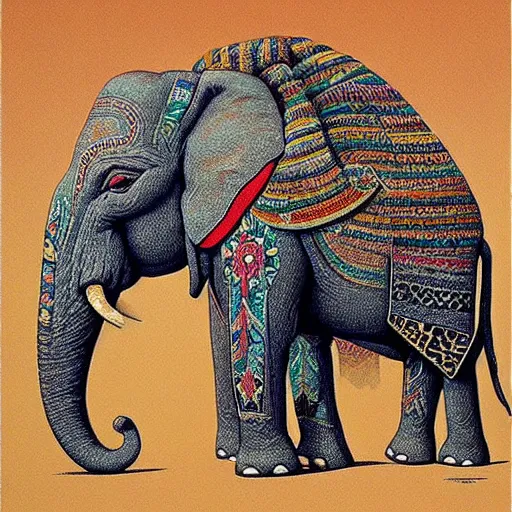 Image similar to elephant, beautiful aztec painting by johfra bosschart and michael whelan, trending on artstation russian technological shoal mayonnaise ash tree, by innes and jean giraud, a small