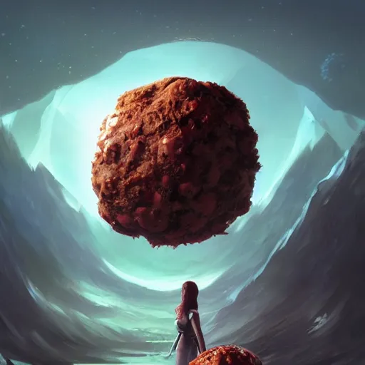 Image similar to an interdimensional meatball, fullbody, ultra detailed, photorealistic, illustration, Larry Elmore, Greg Rutkowski, Charlie Bowater, Fantasy Art, Maya Render, DAZ, hyperrealistic, octane render, RPG portrait, dynamic lighting, fantasy art, beautiful face