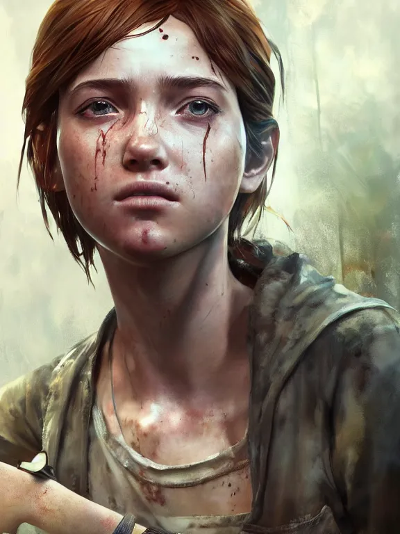 Prompt: A ultra detailed beautiful painting of Ellie (Last of Us), oil panting, high resolution 4K, by Ilya Kuvshinov, Greg Rutkowski and Makoto Shinkai