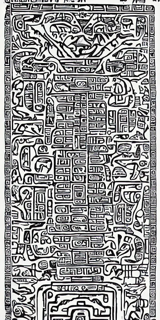 Image similar to mayan hieroglyph blueprints to a spaceship