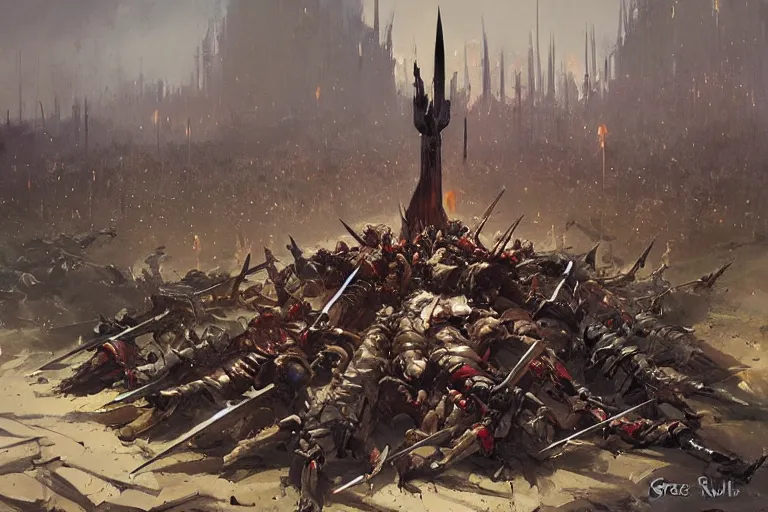 Prompt: a huge pile of swords, by greg rutkowski