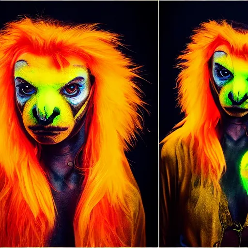 Image similar to cute Griffin, professional fluorescent body paint, full body portrait, portrait photography photography by Karel Saudek, Portra 400, high definition, large props, eye catching, award winning, 4K UHD