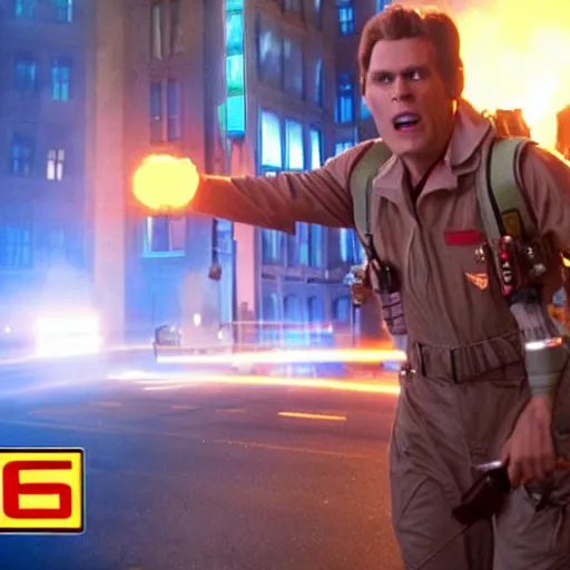 Image similar to Live Action Still of Jerma in Ghostbusters, real life, hyperrealistic, ultra realistic, realistic, highly detailed, epic, HD quality, 8k resolution, body and headshot, film still