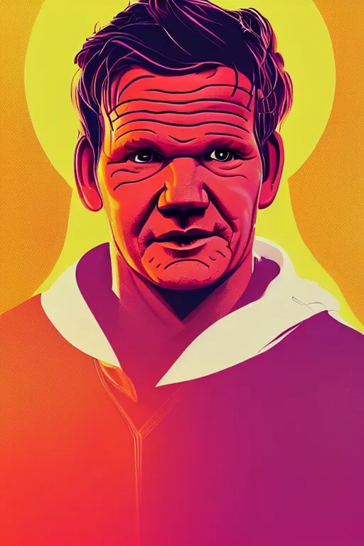 Prompt: portrait of beautiful gordon ramsay from overwatch!! artstation winner by victo ngai, kilian eng and by jake parker, by conrad roset, swirly vibrant color lines, winning award masterpiece, fantastically gaudy, aesthetic octane render, 8 k hd resolution