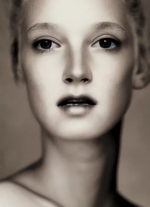 Prompt: close - up portrait of beautyful girl, fine art photo portrait by paolo roversi,