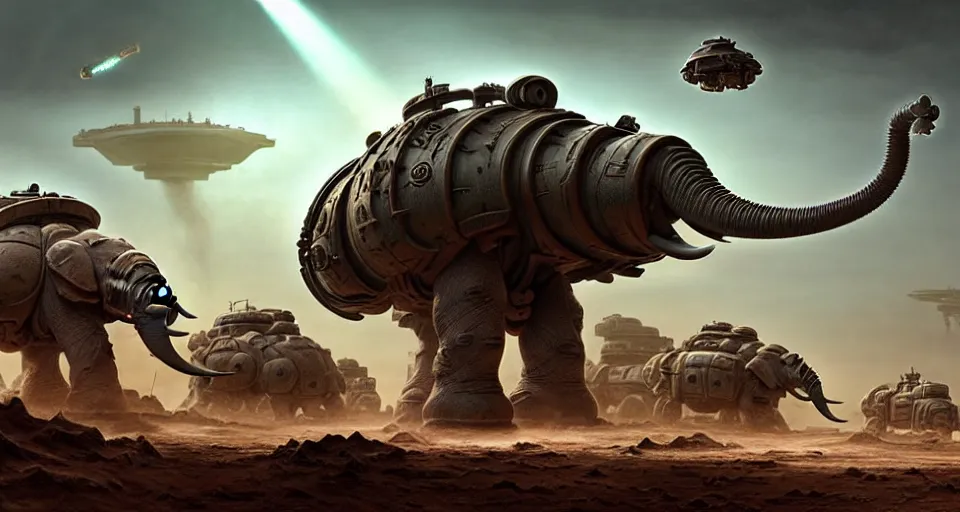 Prompt: pixar elephant octopus running brontosaurus atat googly eyes, military tank fury road iron smelting pits space marines, highly detailed cinematic scifi render of 3 d sculpt of spiked gears of war skulls, military chris foss, john harris, hoover dam'aircraft carrier tower'beeple, warhammer 4 0 k, halo, halo, mass effect