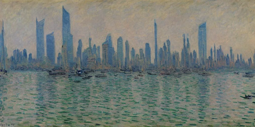 Image similar to a oil painting of the Shanghai City by Oscar-Claude Monet