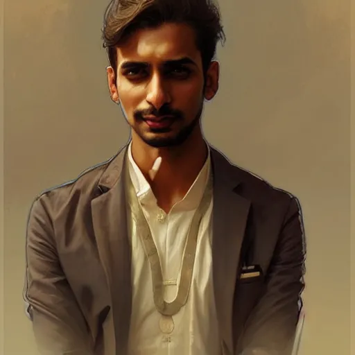 Image similar to Anxious good looking pale young Indian doctors wearing American clothes at the airport, portrait, elegant, intricate, digital painting, artstation, concept art, smooth, sharp focus, illustration, art by artgerm and greg rutkowski and alphonse mucha