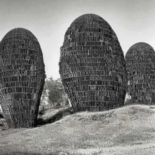 Image similar to old photograph from a strange alien city, organic buildings