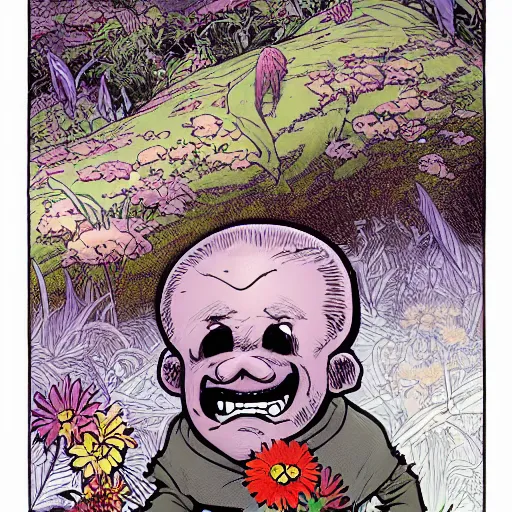 Image similar to portrait of watterson's hobbes, smiling with flowers in hands. sharp focus, cinematic pose, cinematic lighting, unreal engine render. art by josan gonzales and moebius and deathburger.