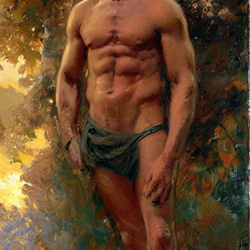 Image similar to Jeff Bezos with a chiseled body type, painting by Gaston Bussiere, Craig Mullins