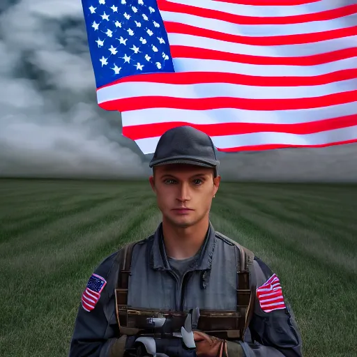 Prompt: daizy duke posing against the American flag, wide shot, realistic, 8k resolution, hyperdetailed, highly detailed, real life, outside lighting, high quality, photo