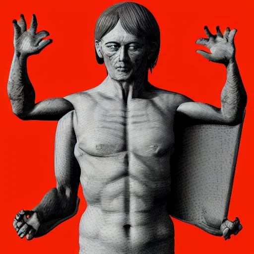 Image similar to satan body, with alexander abdulov head, in icon style, high quality, 8 k