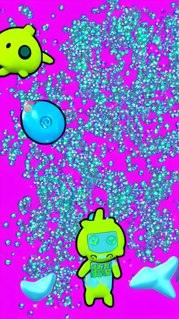 Prompt: popworld 3 d y 2 k tamagotchi and sparkles, seapunk