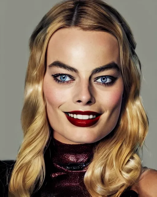 Image similar to portrait of margot robbie with a cat woman costume, full body shot, highly detailed, beautiful eyes, beautiful face, detailed face, cinematic, professional photograph