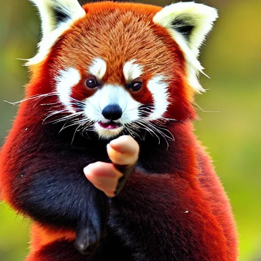 Prompt: digital art of a red panda showing its middle finger