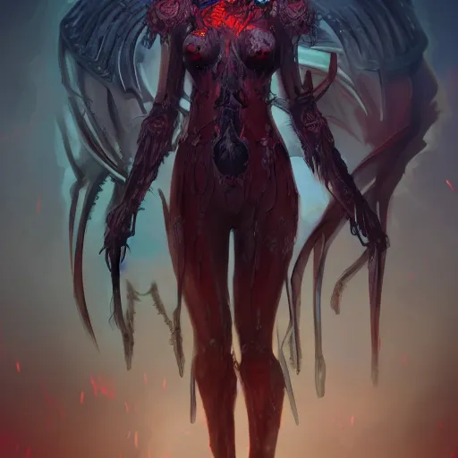 Prompt: queen of hell, highly detailed, full body, digital painting, concept art, artstation, smooth, sharp focus, illustration, atmospheric, cinematic