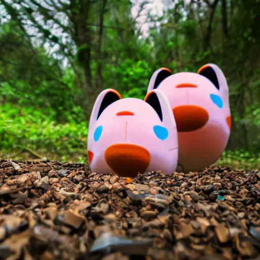 Prompt: a plastic bottle full of waddle dees are squeezed out of the bottle, professional photography outdoors