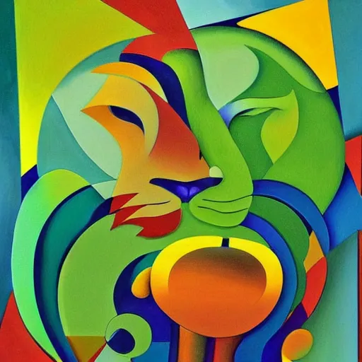 Prompt: a painting of lion's mane mushroom with a green background, a cubist painting by stanton macdonald - wright, featured on deviantart, geometric abstract art, cubism, fractalism, constructivism