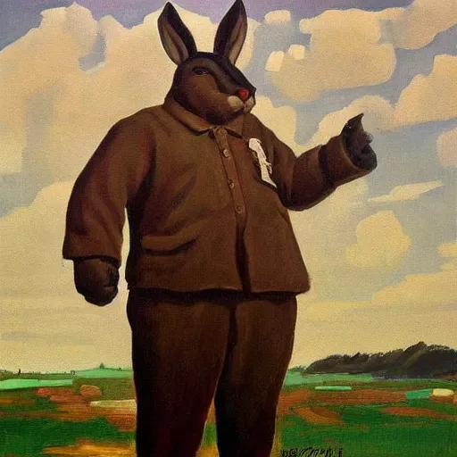 Image similar to Socialist realist painting of Big Chungus by Isaak Izrailevich, Highly detailed, Full body portrait, Masterpiece