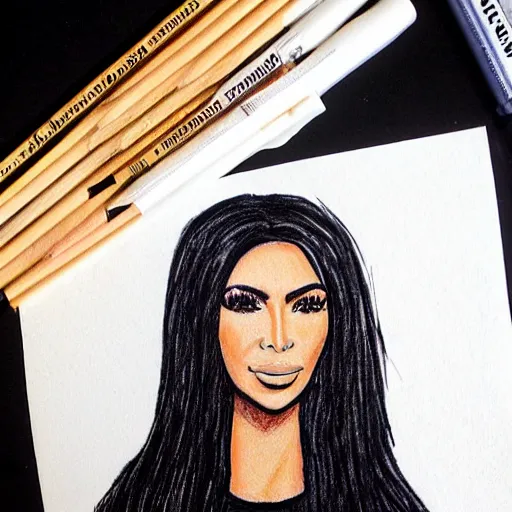 Image similar to Kim Kardashian picture poorly drawn with wax crayon