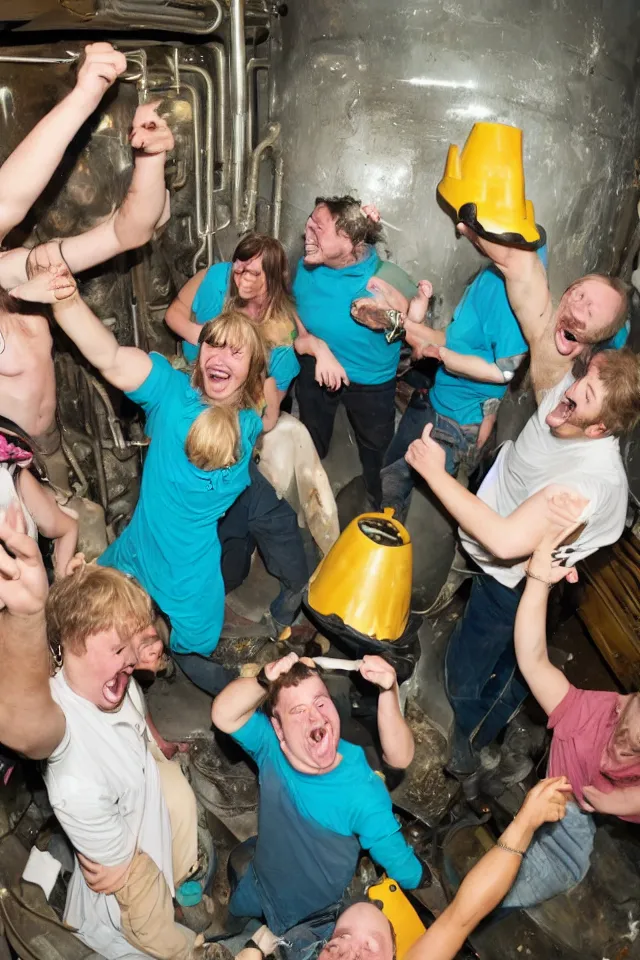 Prompt: party in the boiler room with laughing egg