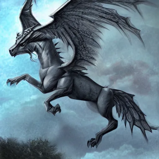 Image similar to a drakopegasus, fantasy art,