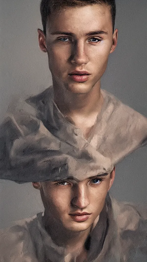 Image similar to heroic portrait of a young ukrainian man. art by denys tsiperko and bogdan rezunenko, hyperrealism