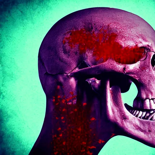 Prompt: screaming skull with blood coming out of its mouth, realistic, pixel sorting