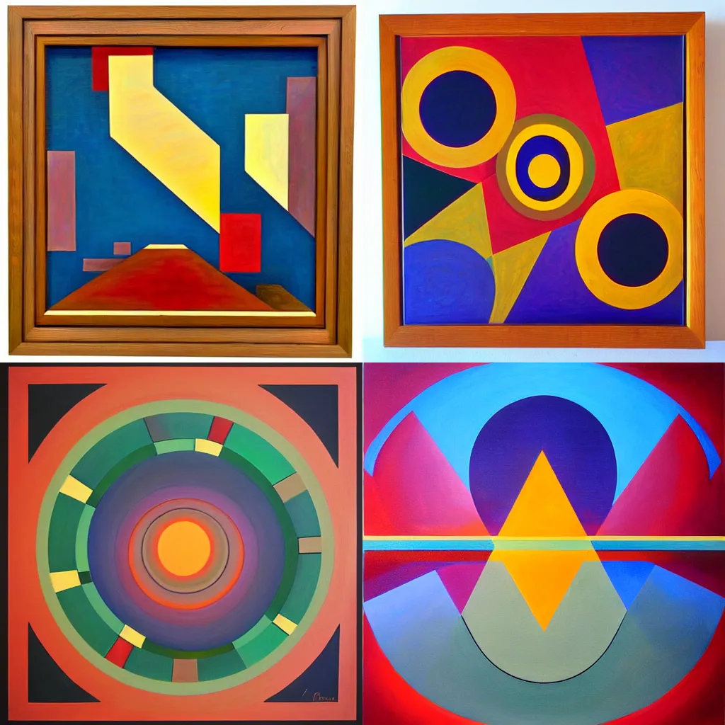 Prompt: abstract geometric art representing creation, oil painting designed by Frank Lloyd Wright