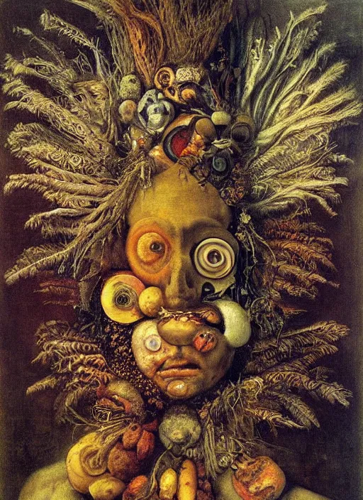 Image similar to a surreal painting of a ocean shaman's face, by Giuseppe Arcimboldo, symbolist, soft colors, dramatic lighting, smooth, sharp focus, extremely detailed, aesthetically pleasing composition