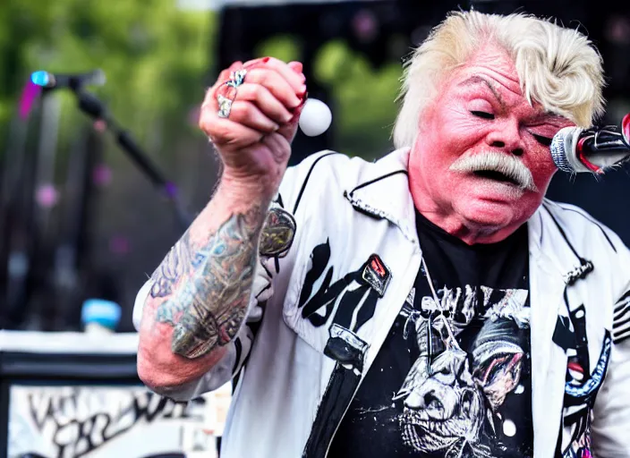 Image similar to photo still of rip taylor at vans warped tour!!!!!!!! at age 6 3 years old 6 3 years of age!!!!!!! throwing bees at a crowd, 8 k, 8 5 mm f 1. 8, studio lighting, rim light, right side key light