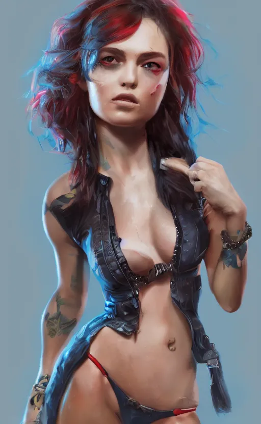 Image similar to rock star girl. concept art, artstation trending, digital painting highly detailed, vxf, cinematic