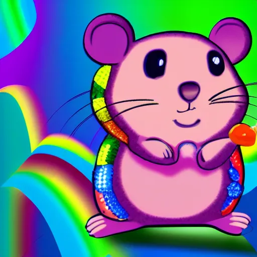 Prompt: cartoon hamster made of rainbow gems and crystals, 8k