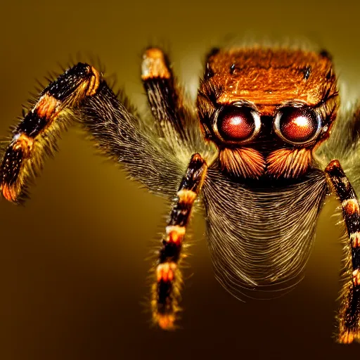 Image similar to macro lens photo of a spider, dynamic lighting, photorealistic, ultra detailed, stunning visuals, blur, studio photo, studio quality lighting, 8 k