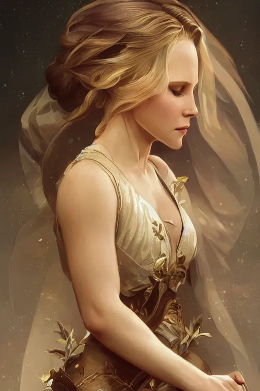 Image similar to beautiful Kristen Bell, intricate, elegant, highly detailed, digital painting, artstation, concept art, smooth, sharp, focus, illustration, art by artgerm and greg rutkowski and alphonse mucha